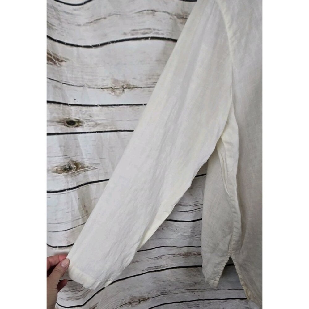 Cut Loose White Ivory 100% Linen Tunic Top M Button Front Coastal - Picture 2 of 9